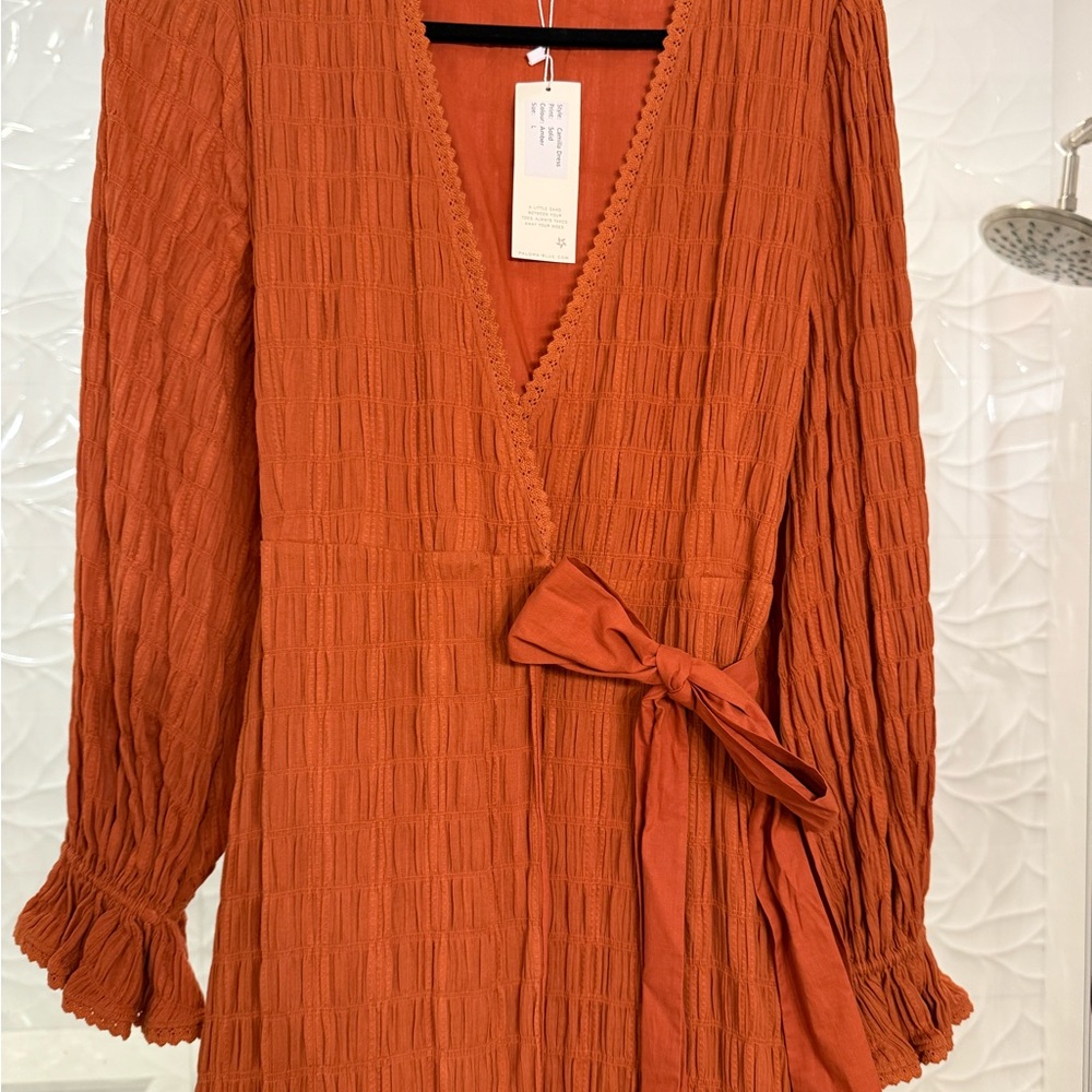 Paloma Blue Orange Ruffled Sleeve Maxi Wrap Dress NWT - Picture 3 of 6